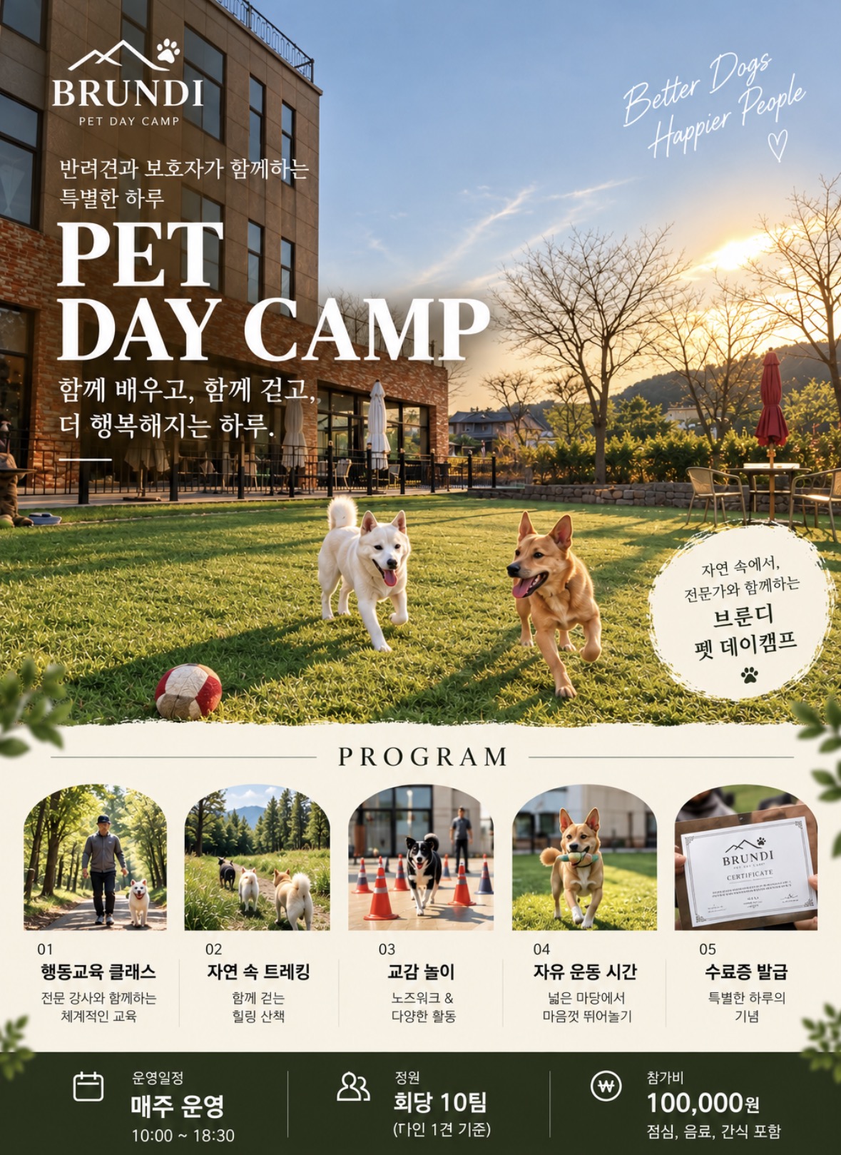 브룬디 펫 데이캠프 프로그램 안내 포스터